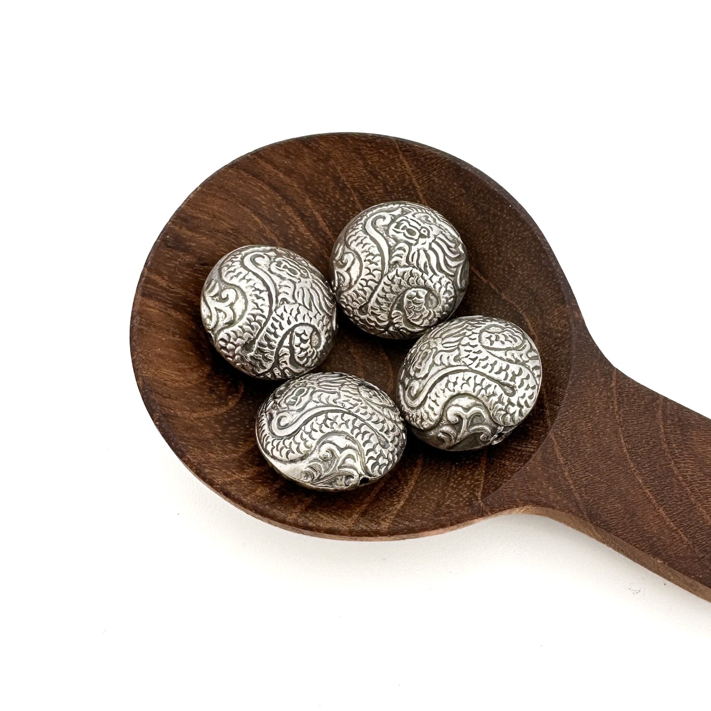 17mm Dragon Medallion Bead - Bali Silver (1 pc/M2071)-The Bead Gallery Honolulu