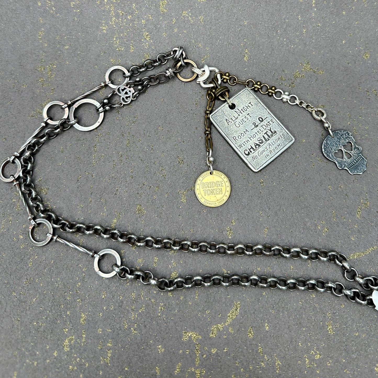 29" Brothel Tag Mixed Metal Charm Necklace - 1 pc.-The Bead Gallery Honolulu