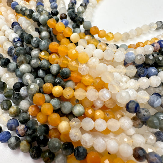 Summer Fun Mixed Gemstone 4mm Faceted Round Bead - 7.5" Strand-The Bead Gallery Honolulu