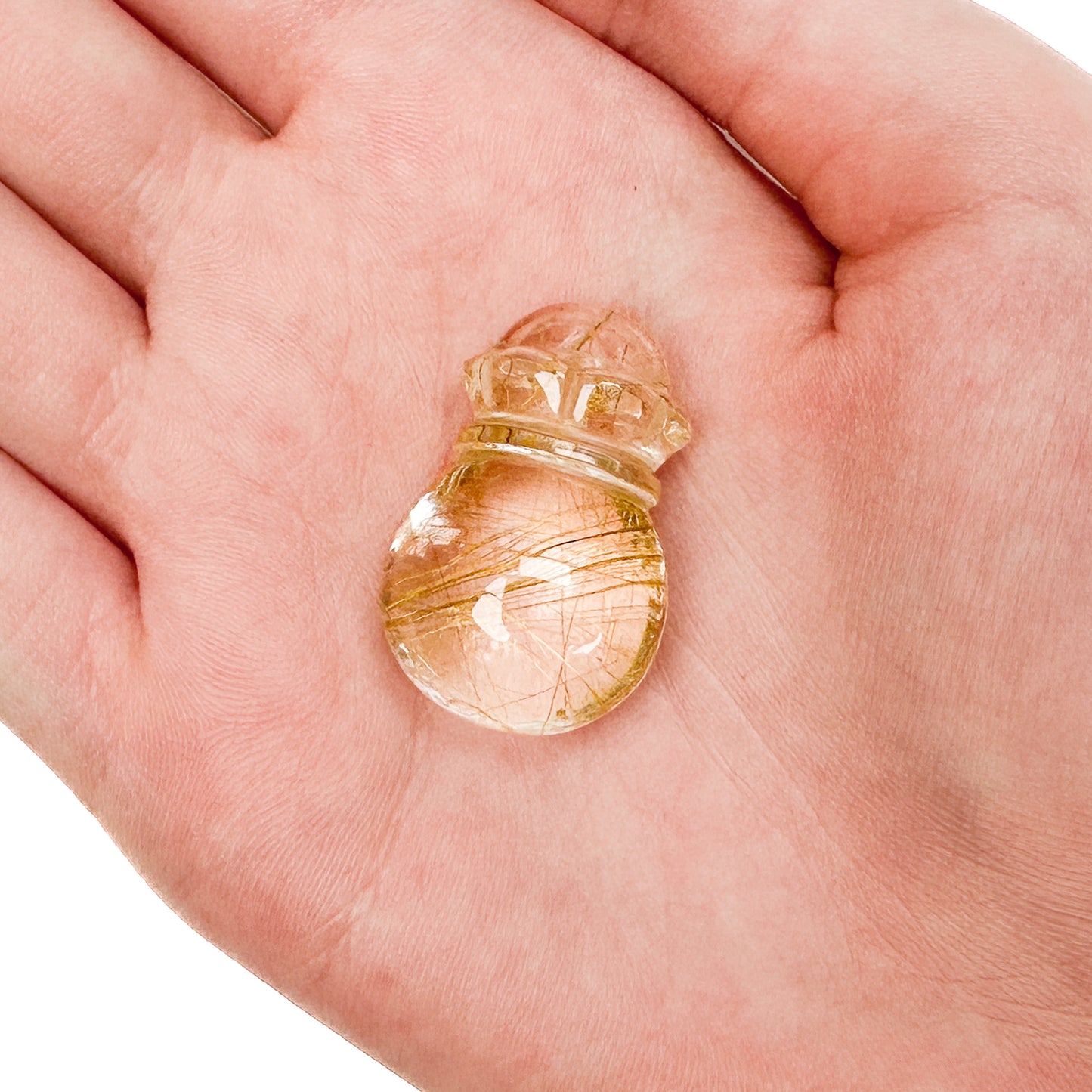 Gold Rutilated Quartz Small Carved Money Bag Pendant - 1 pc.-The Bead Gallery Honolulu