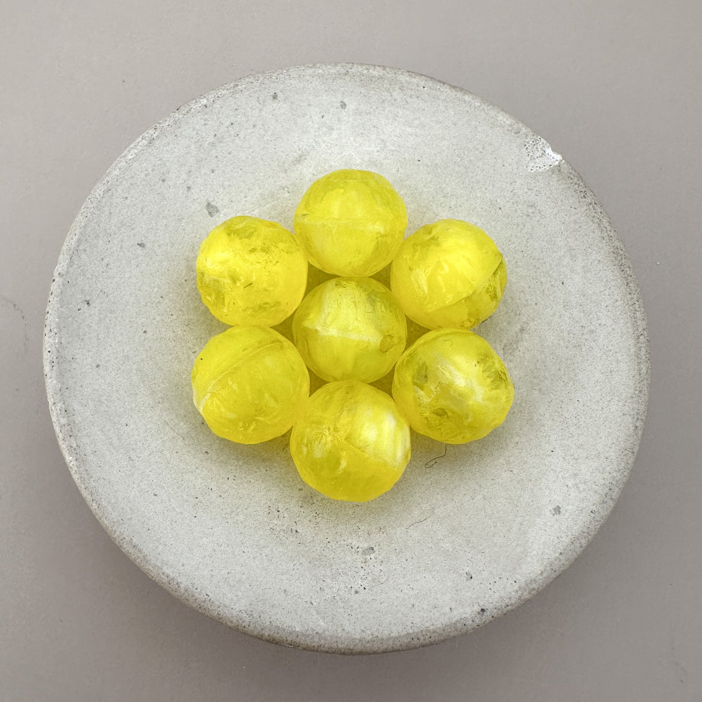 Vintage German 12mm Yellow Textured Round Glass Bead - 2 pcs. (Z771)