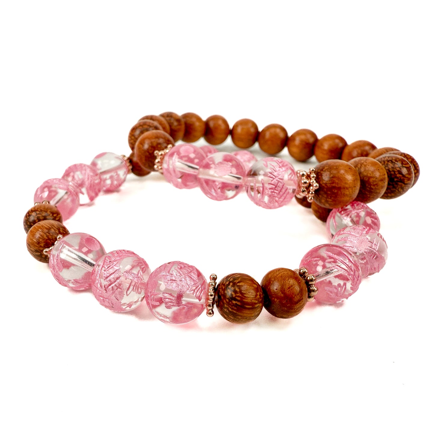 Crystal Quartz 10mm Pink Dragon Etched Round Bead (3 pcs/MIX151)-The Bead Gallery Honolulu