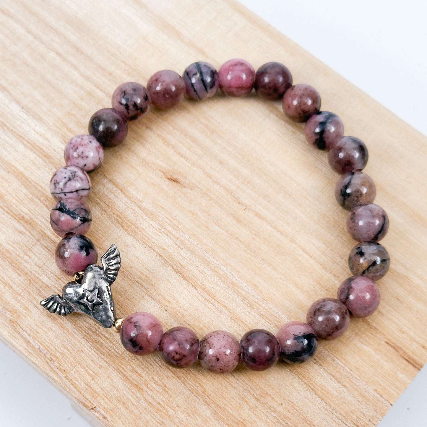 Rhodonite 8.25mm Smooth Round Stretchy Cord Bracelets (J352)