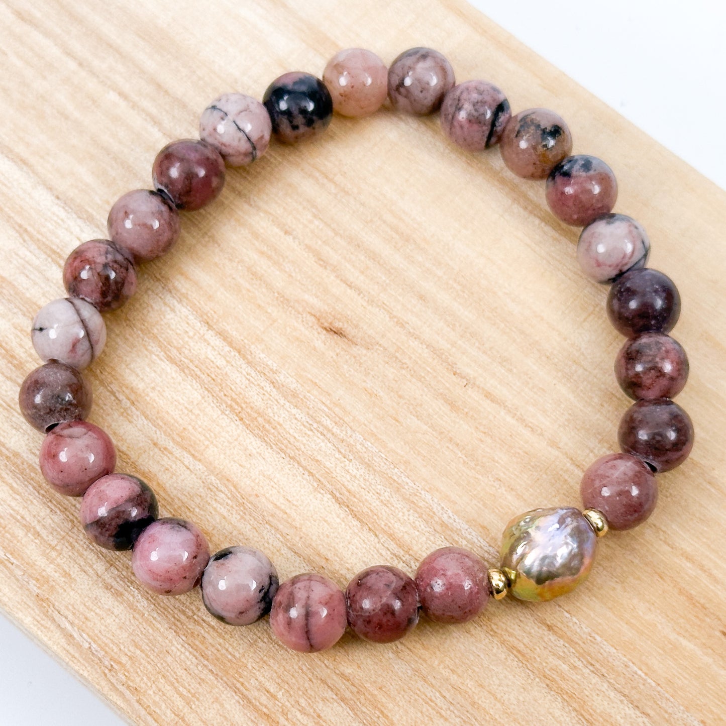 Rhodonite 8.25mm Smooth Round Stretchy Cord Bracelets (J352)
