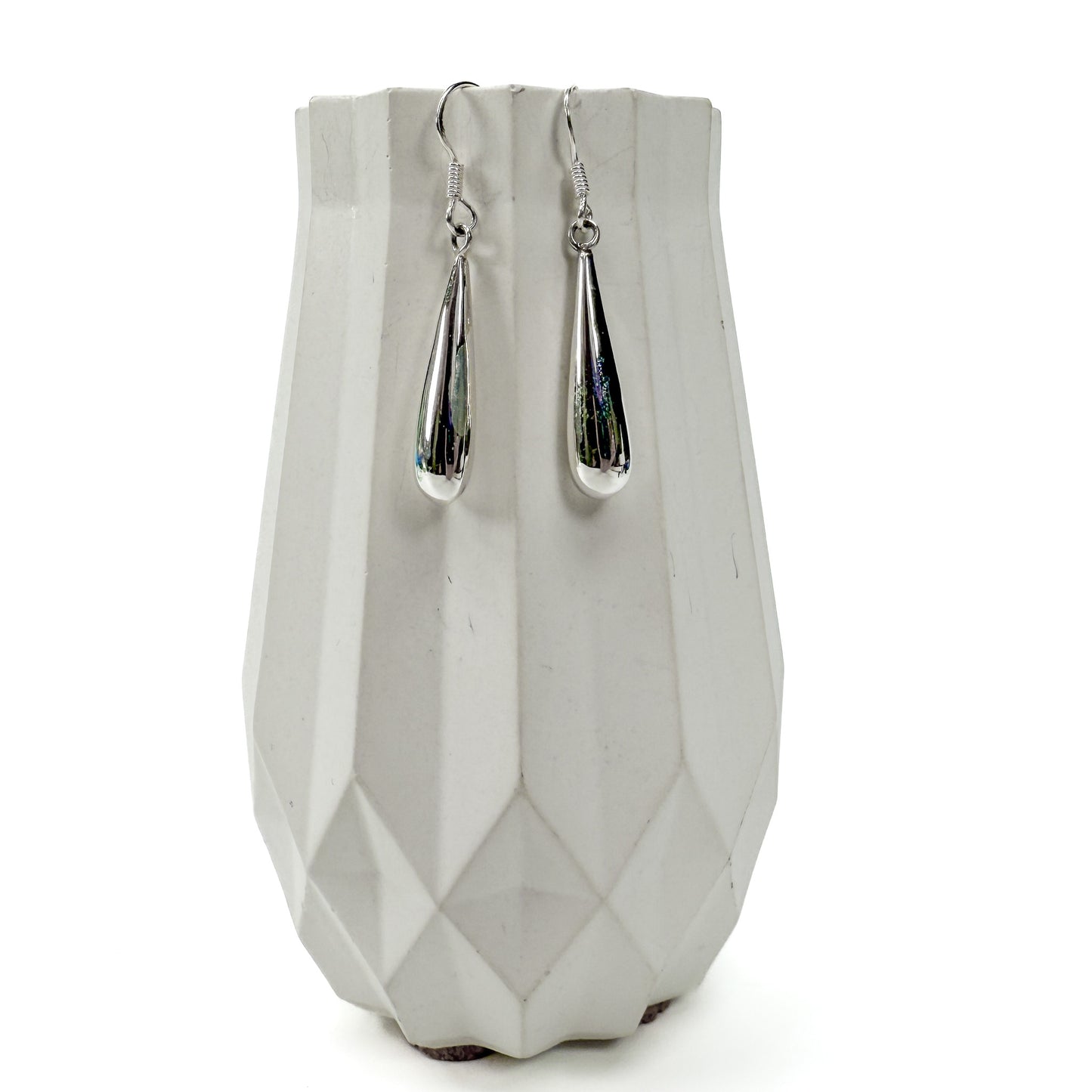 Medium 26mm Raindrop Bali Silver Earrings - 1 pair (J246)-The Bead Gallery Honolulu