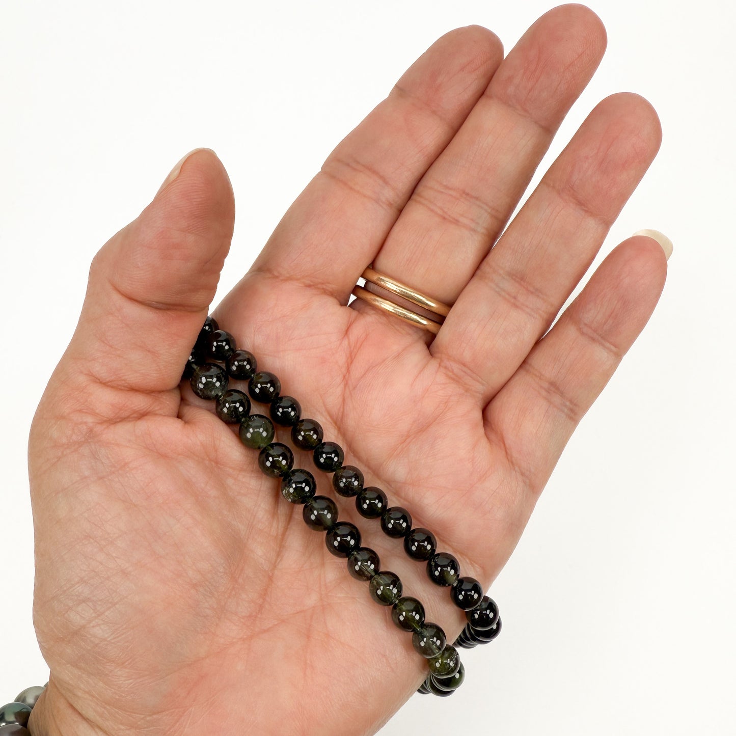 Green Tourmaline 6mm Smooth Round Bead - 8" Strand (GEM2334)