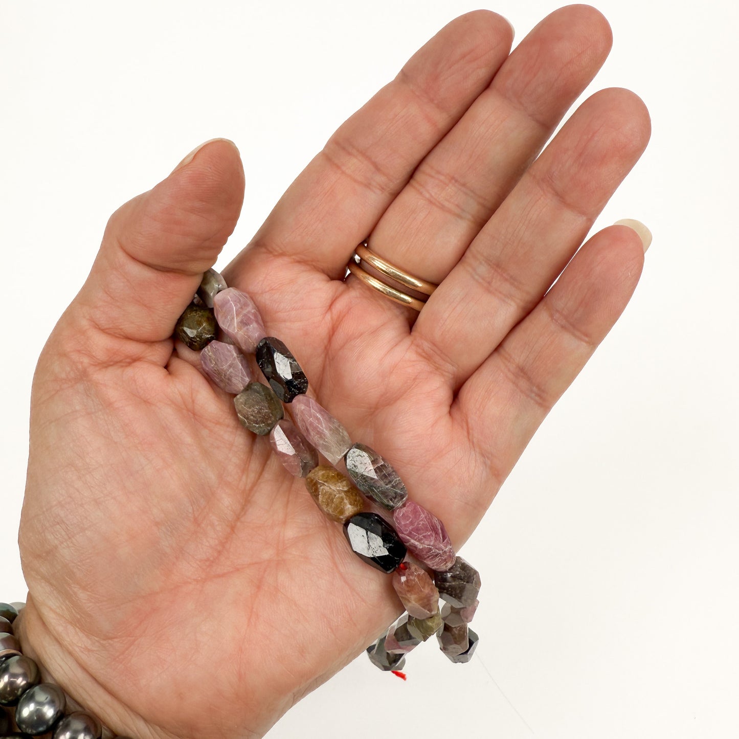 Watermelon Tourmaline 12x7 Faceted Nugget Bead - 8" Strand (GEM2254)