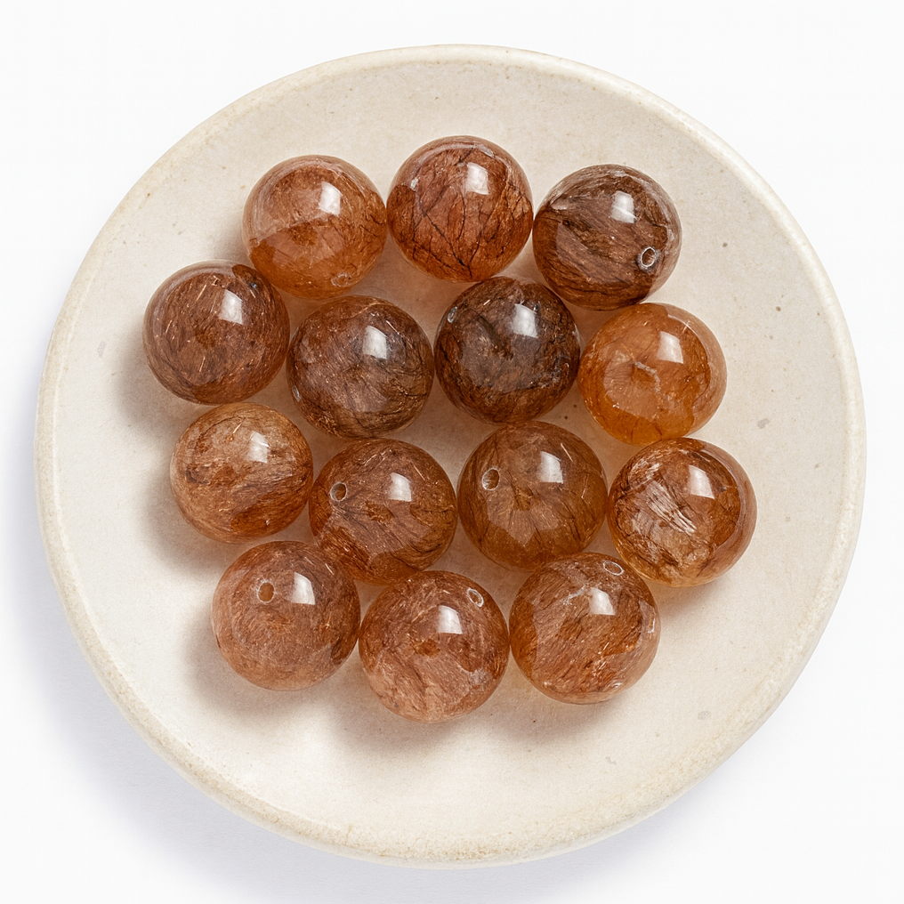 Black Gold Rutilated Quartz 11mm Smooth Round Bead (1 pc/P3443)