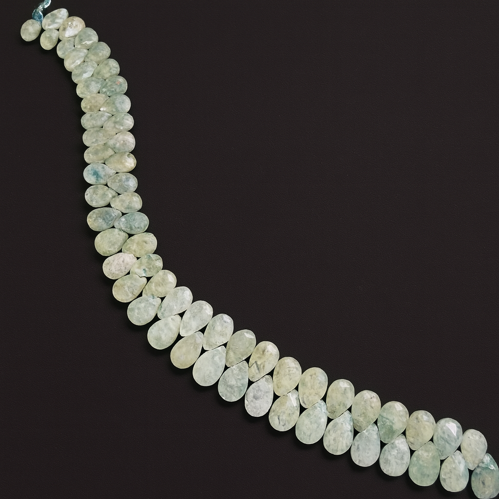 Aquamarine 9x6mm Tip Drilled Faceted Briolette Bead (1 pc/P3456)