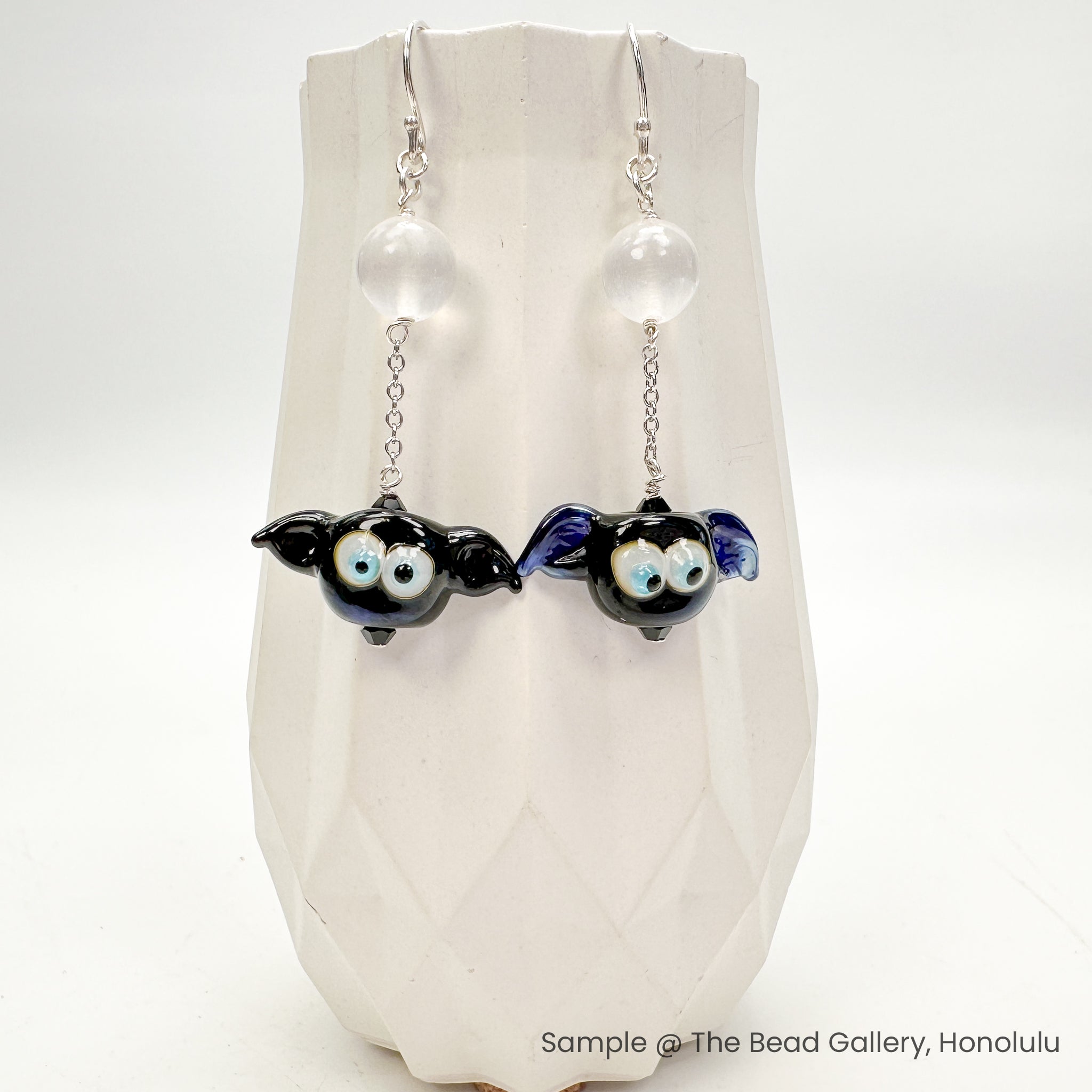 Bat Lampwork Glass Beads, Handmade Halloween Animal Bead 4/Pkg