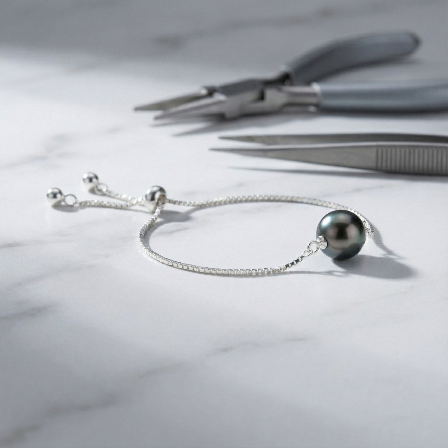 Papeete Tahitian Pearl Adjustable Sliding Bracelet (Sterling Silver) - 1 kit – AI Studio Image (Transformed)