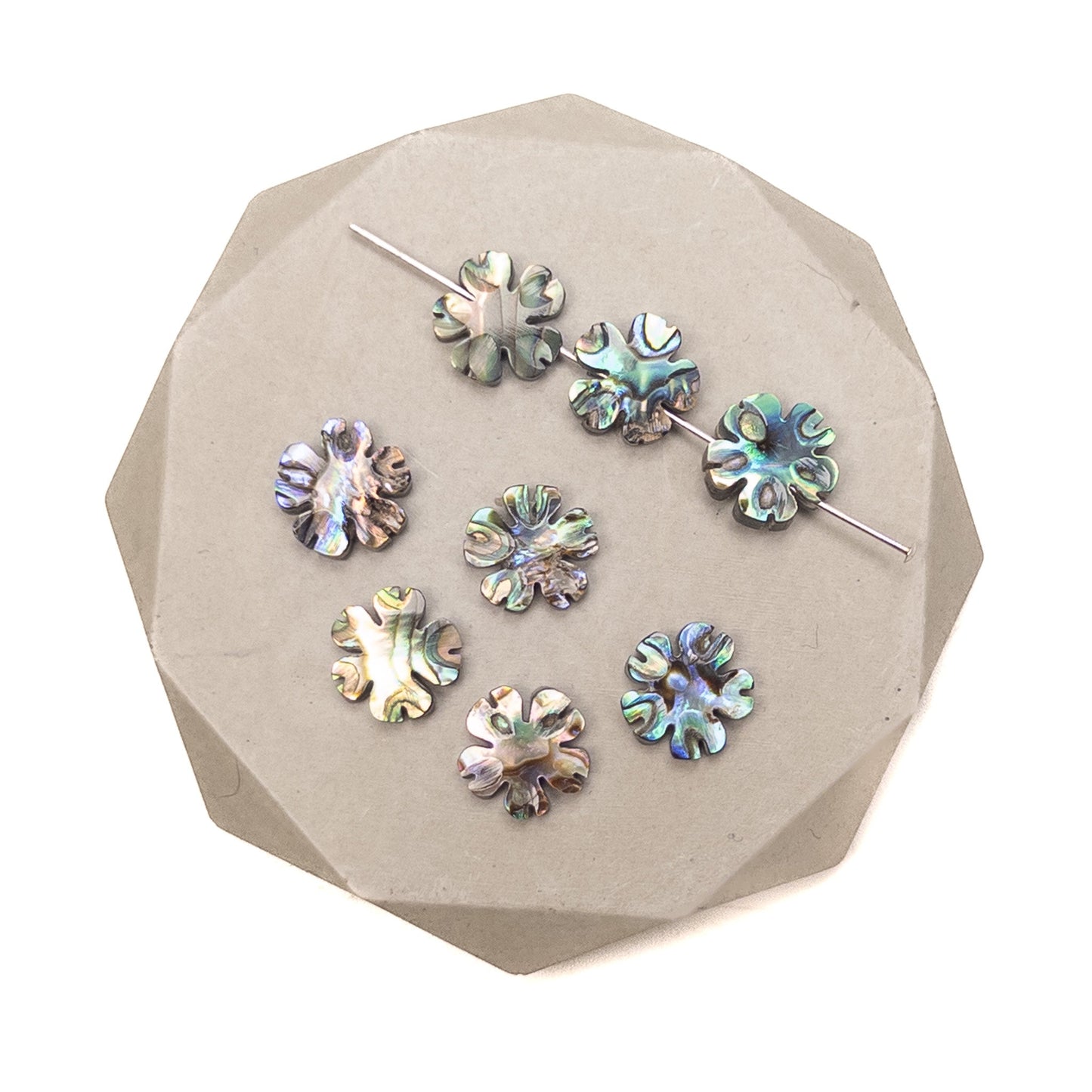 Abalone (Paua) Shell 10mm Flat Cherry Blossom Bead (P2355/GEM2058)