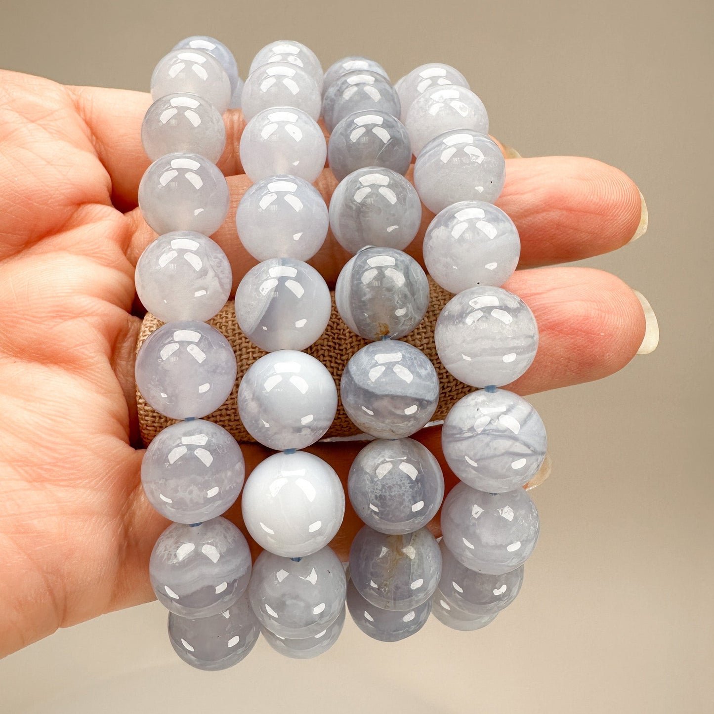 Blue Lace Agate 11mm Smooth Round Bead Stretchy Bracelet - 1 pc. (J214)-The Bead Gallery Honolulu