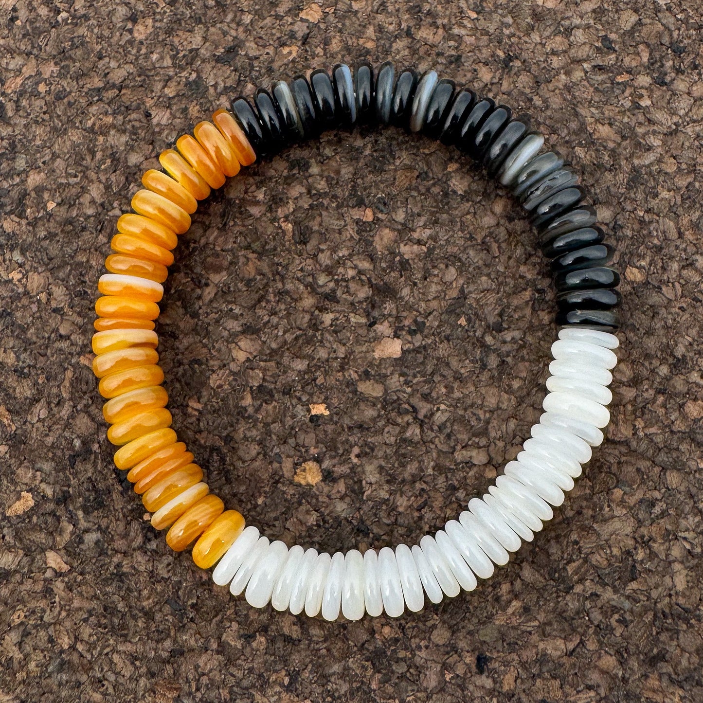 Mother of Pearl Shell 8mm Yellow/Black/White Heishi Stretchy Cord Bracelet (J270)-The Bead Gallery Honolulu