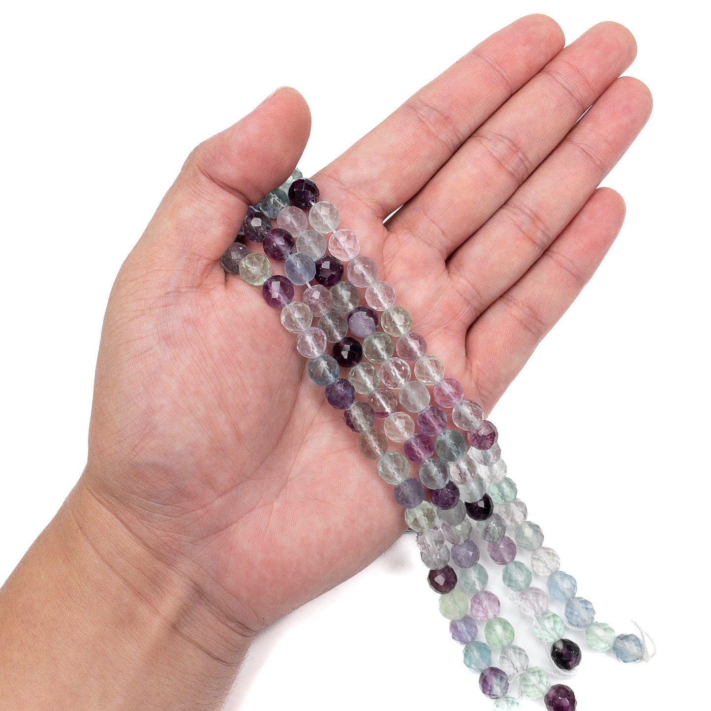 Multicolor Fluorite 8mm Faceted Round Bead - 7.5" Strand