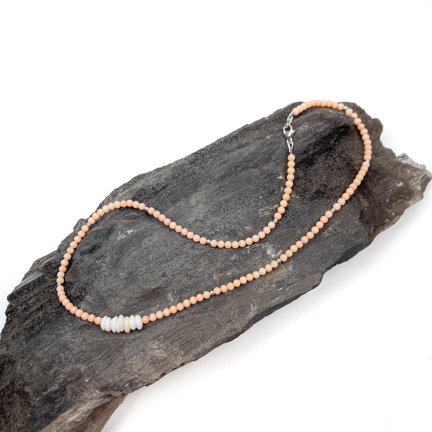 Pink Coral & Hawaiian Puka Shell Necklace Beads (KT461)-The Bead Gallery Honolulu