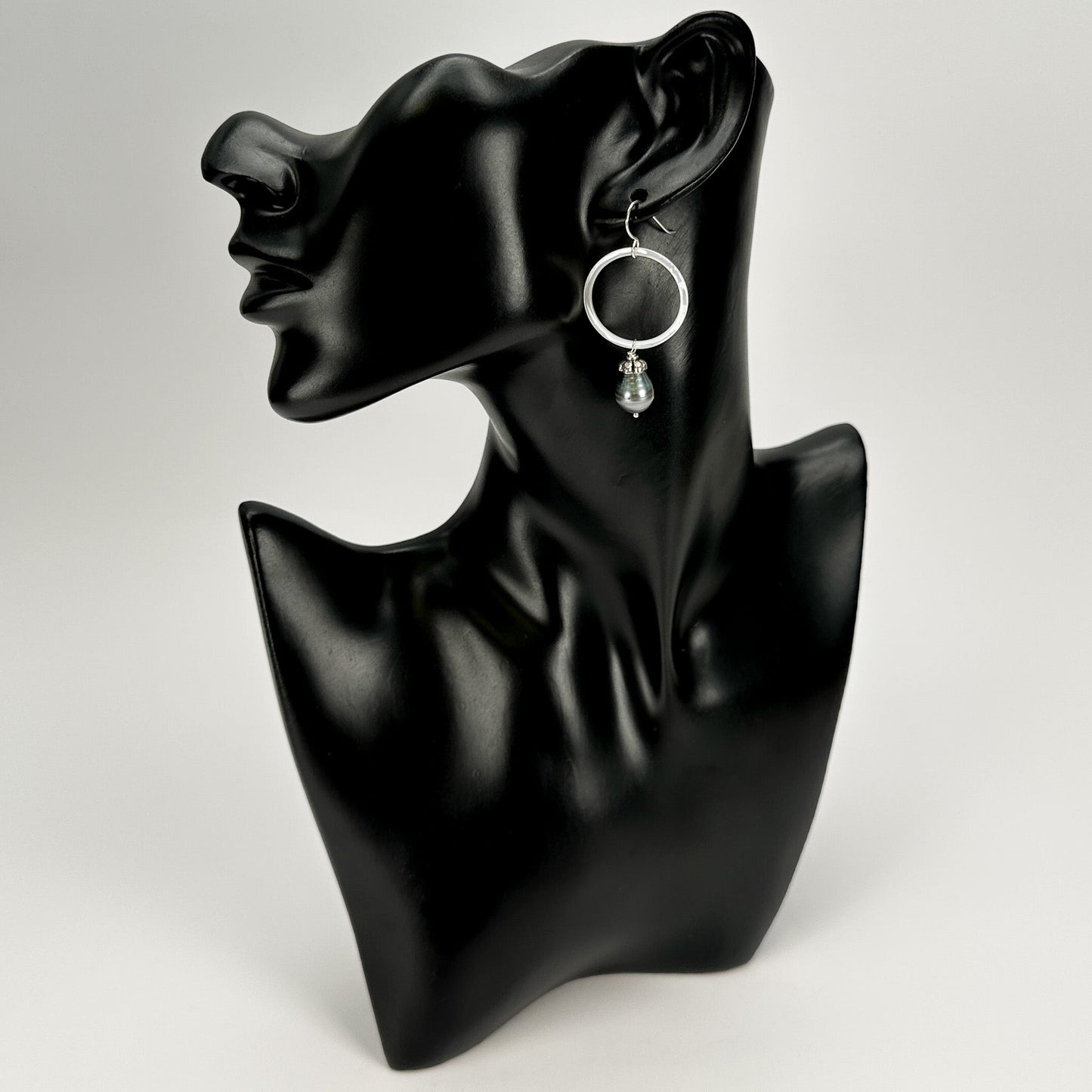 Tahitian Pearls with Shell Hoop Finished Earrings - 1 pair (J224)-The Bead Gallery Honolulu