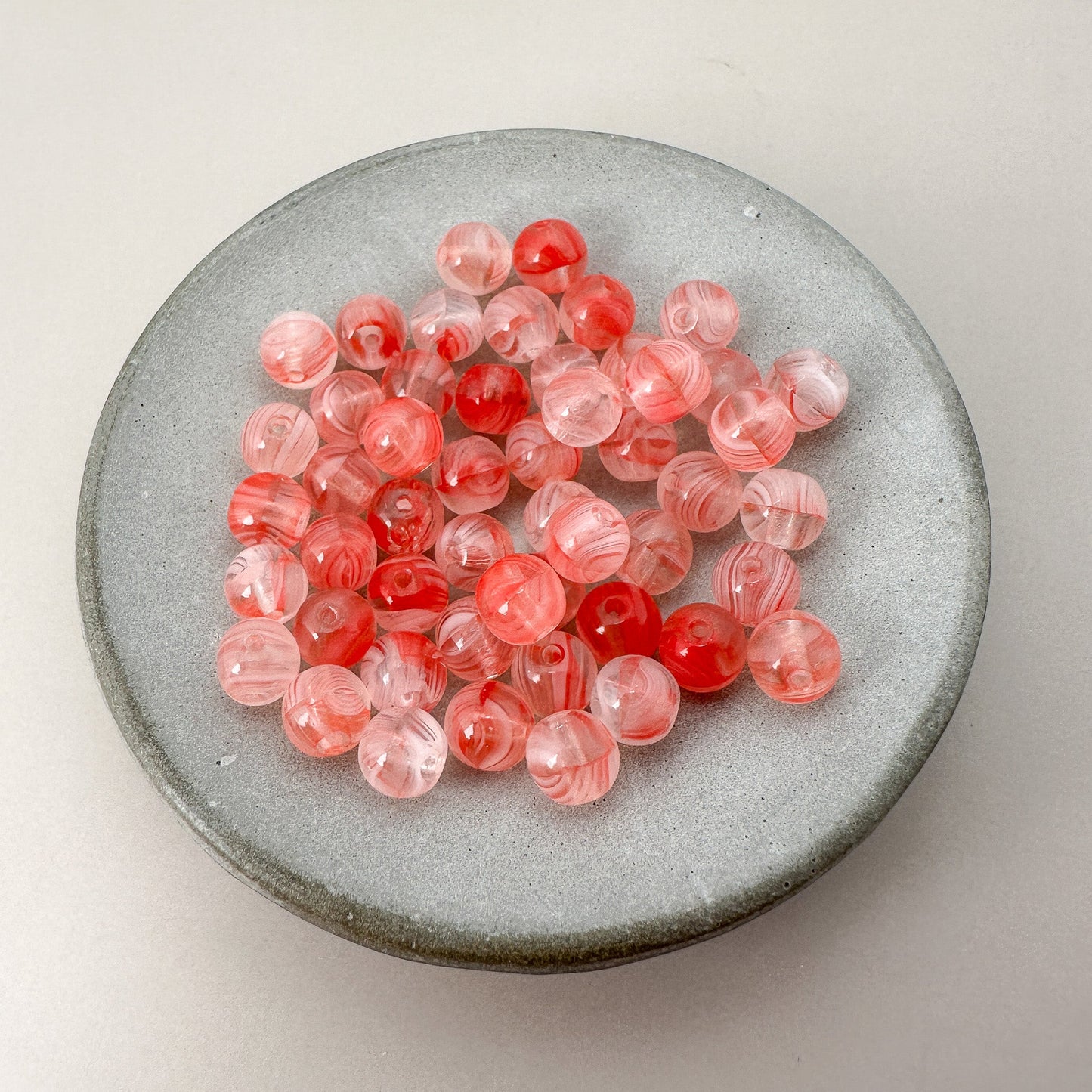 Vintage Czech 6mm Coral Marbled Glass Bead (Z816)-The Bead Gallery Honolulu