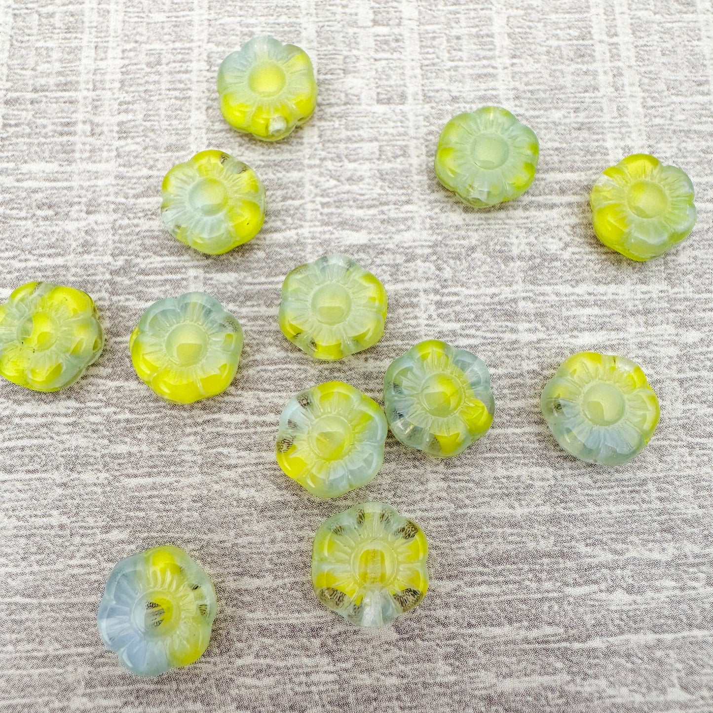 Vintage German 8mm Flower Yellow/Blue Glass Bead - 1 pc. (Z466)-The Bead Gallery Honolulu