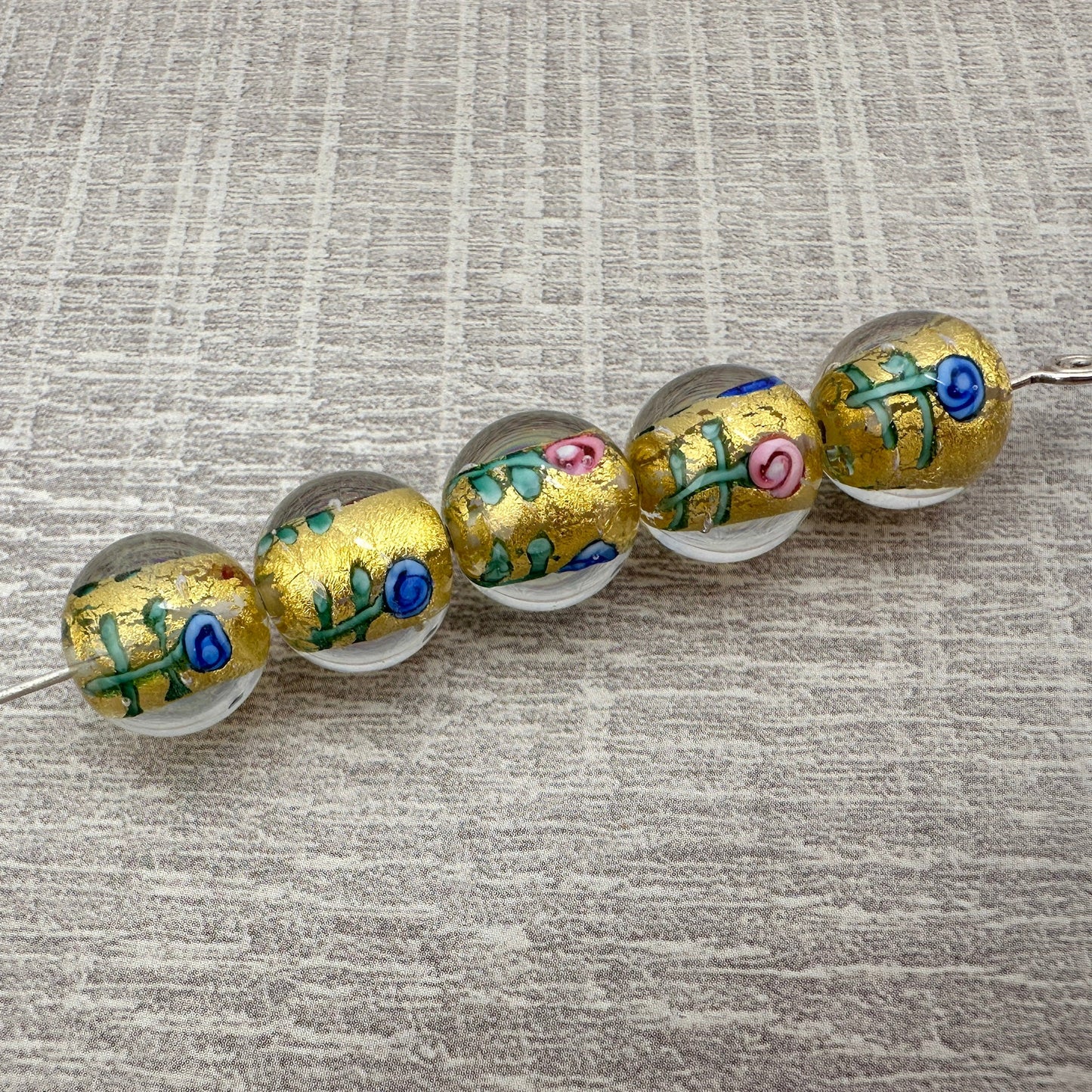 Vintage Handmade Czech Lampwork 12mm with Flowers Glass Bead - 1 pc. (Z933)-The Bead Gallery Honolulu
