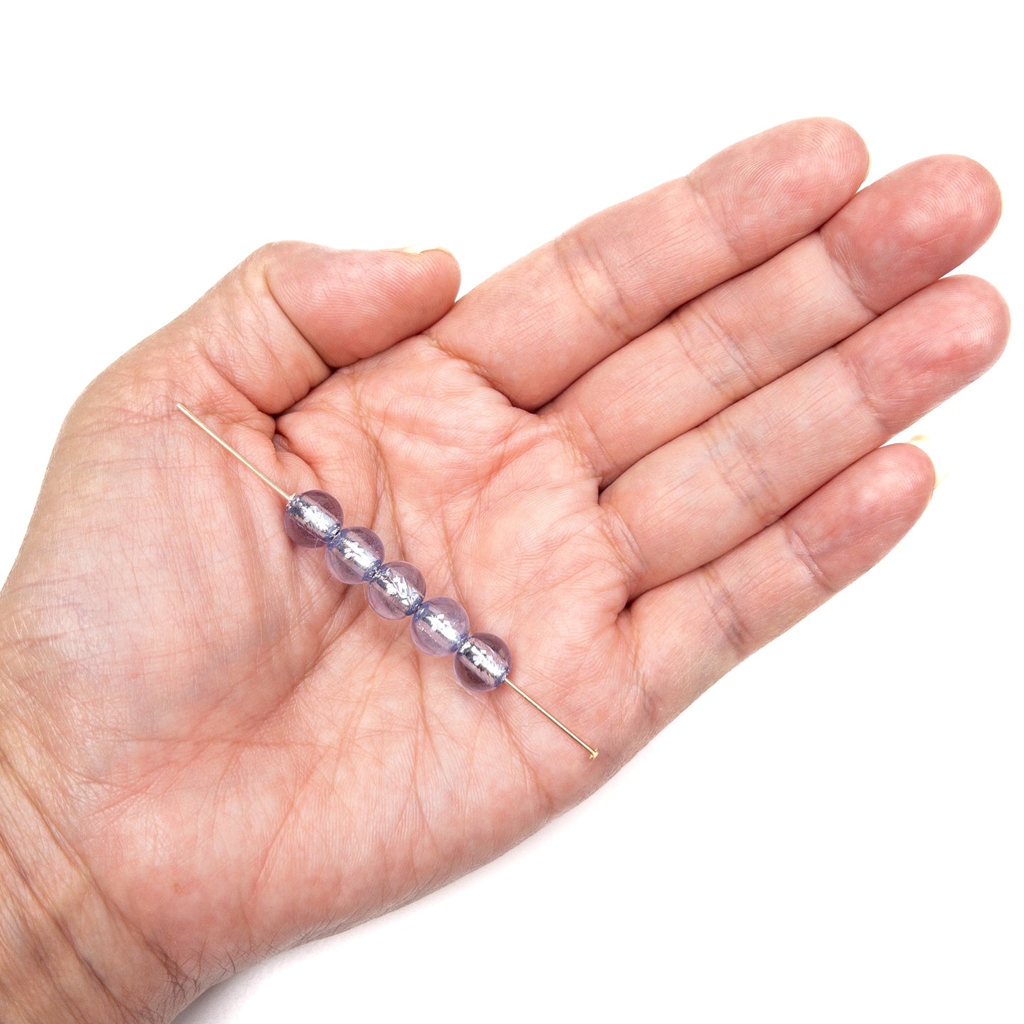 Tanzanite with Silver Foil 8mm Round Glass Bead - 2 pcs.