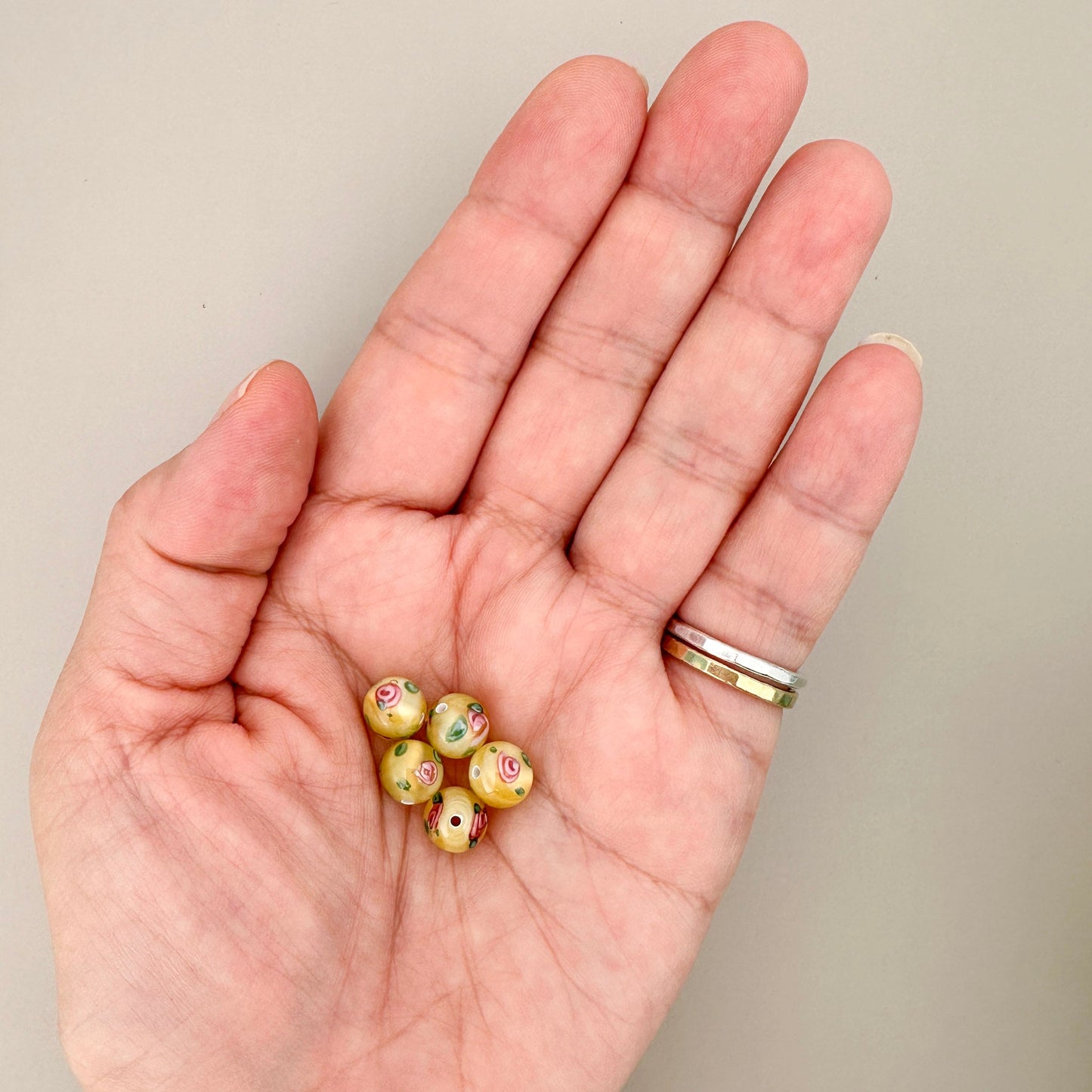 Vintage Handmade Czech Lampwork 8mm Yellow Rosette Glass Bead - 1 pc. (Z877)-The Bead Gallery Honolulu