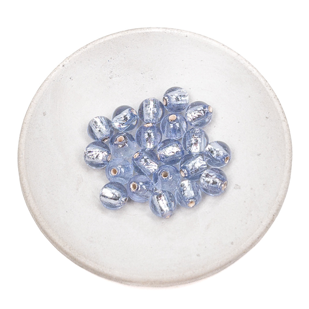 Round Glass Beads Silver/Tanzanite 6mm