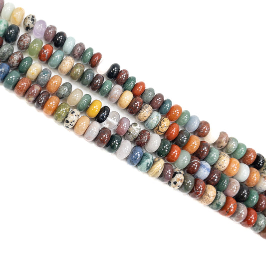 Mixed Gemstone 6x10mm Smooth Rondelle Bead - 8" Strand