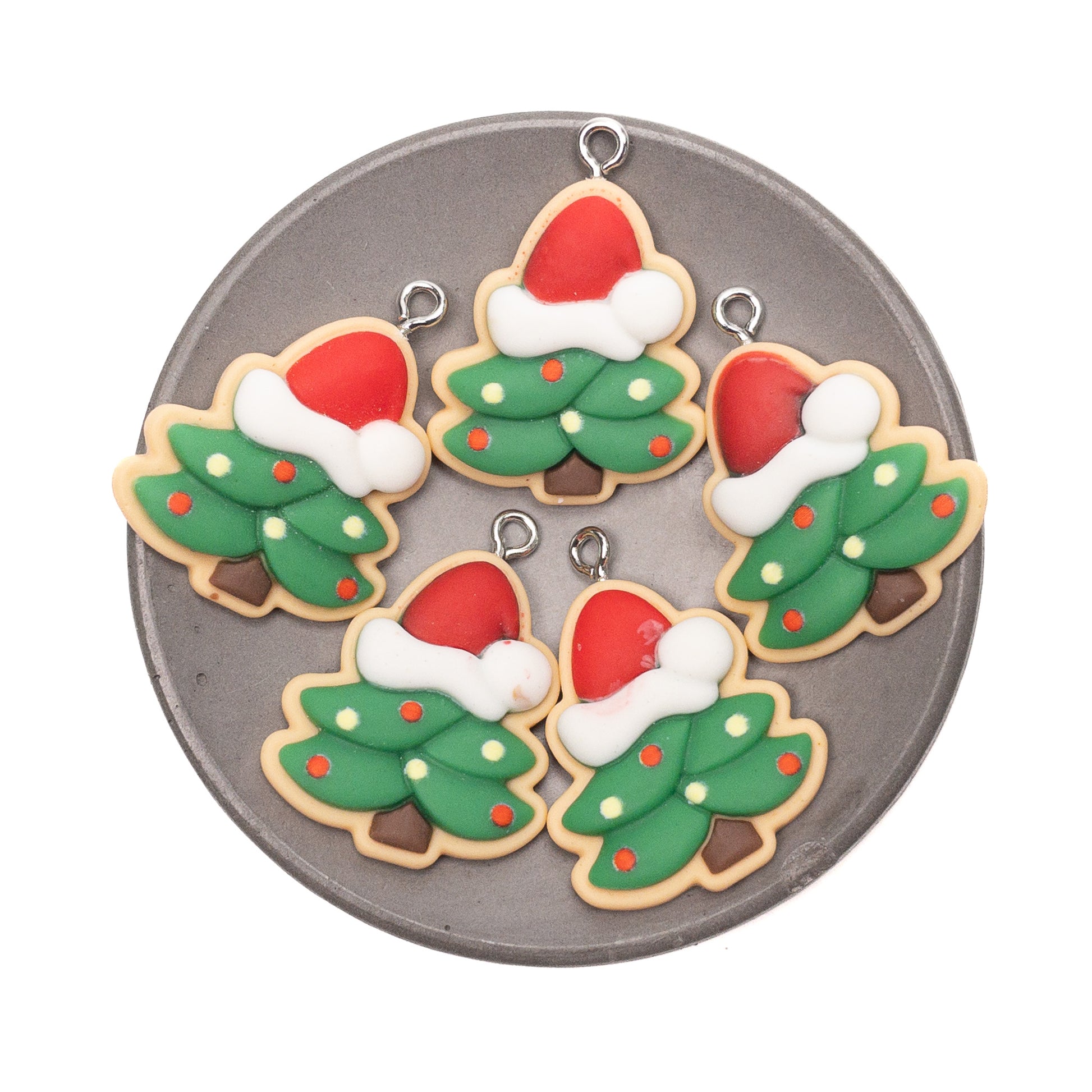 Resin Sugar Cookie Christmas Tree Charm - 5 pcs.