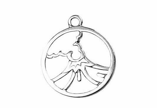 Framed Volcano Round Charm (2 Metal Options Available) - 1 pc.