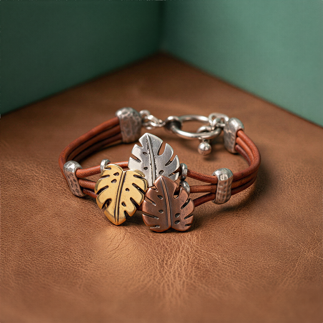 Monstera Triple Strand Leather Bracelet Kit - The Bead Gallery Honolulu