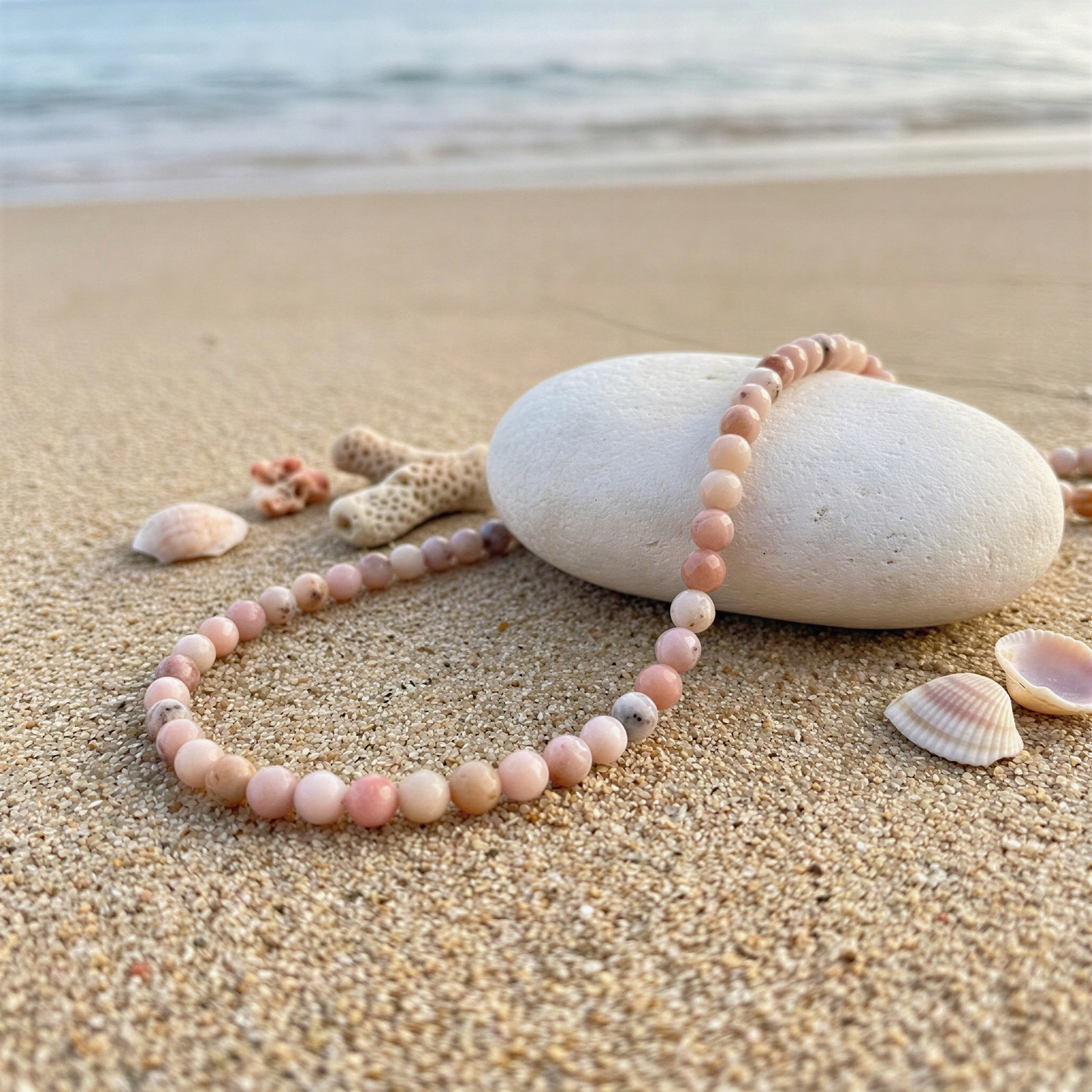 Pink Opal 3.5mm Faceted Round Bead - 7.5" Strand (GEM1927) – AI Studio Image (Transformed)