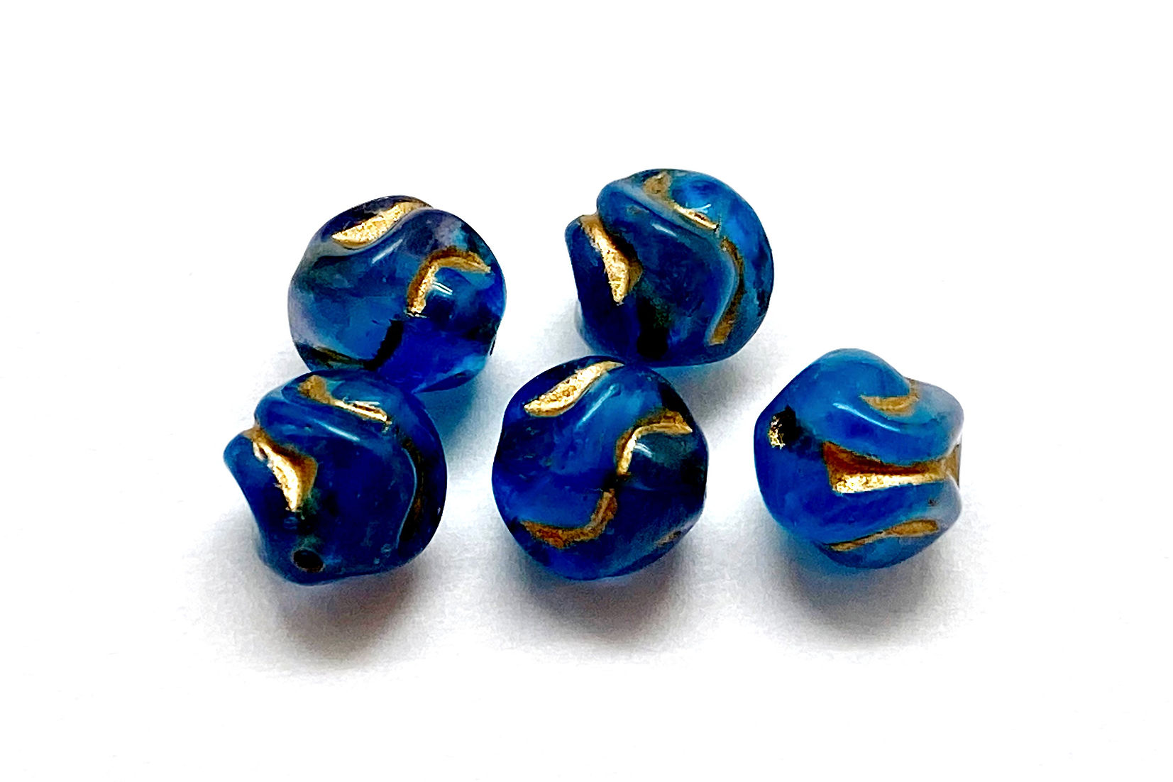 Transparent Ocean Blue Glass with Gold Wash 8mm Love Knots Bead - 10 pcs.-The Bead Gallery Honolulu