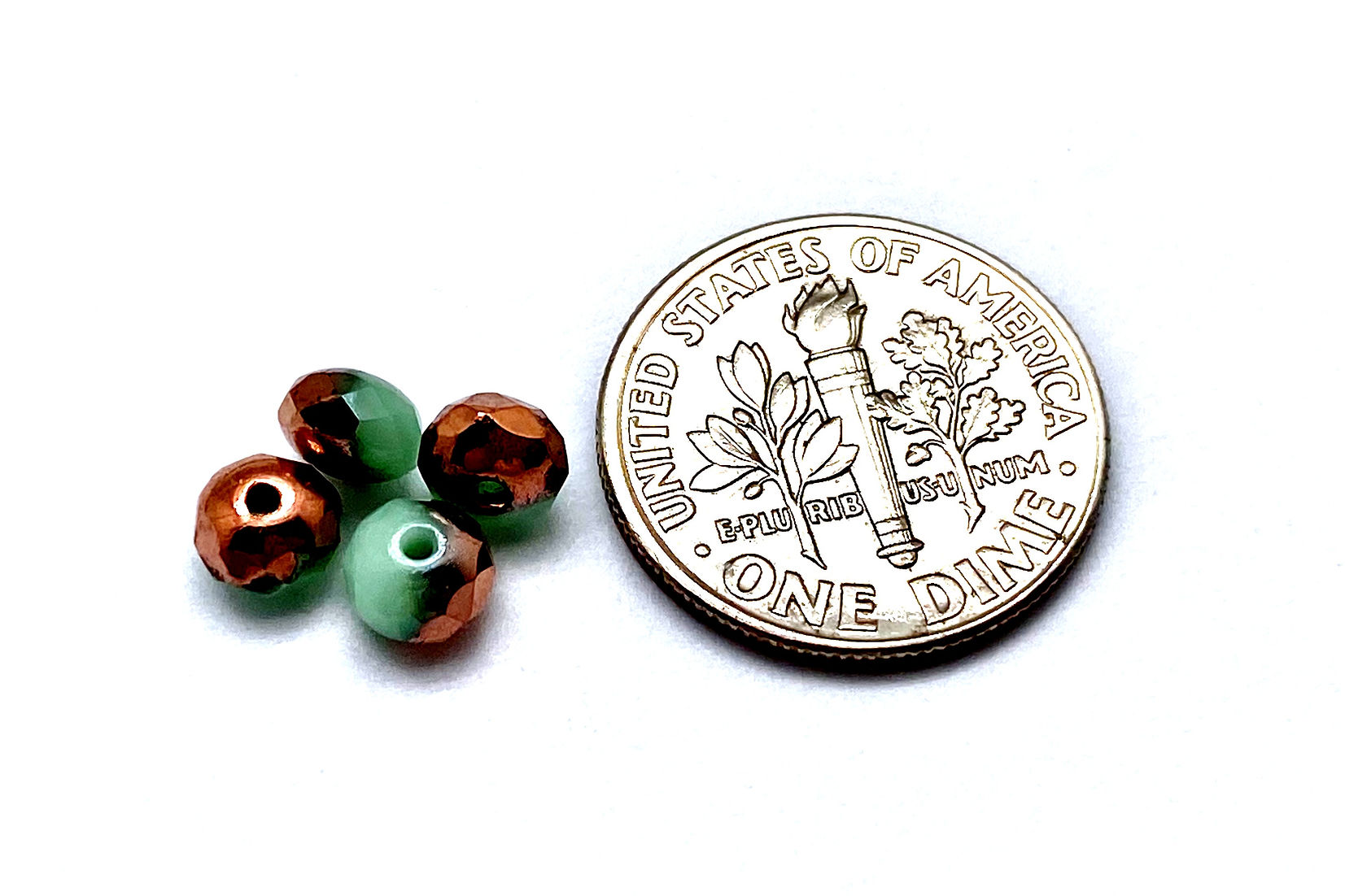 6mm Glass Beads - Seafoam Green & White with Copper Wash - 50 or