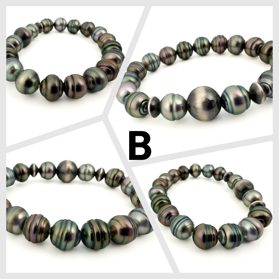 Tahitian Pearl w/ Fancy Focal Stretchy Cord Bracelet (1 pc/J83)-The Bead Gallery Honolulu