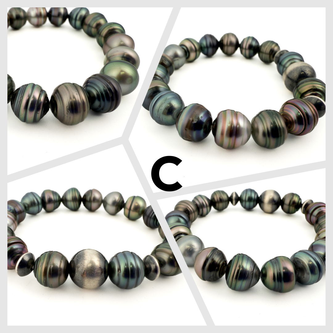 Tahitian Pearl w/ Fancy Focal Stretchy Cord Bracelet (1 pc/J83)-The Bead Gallery Honolulu
