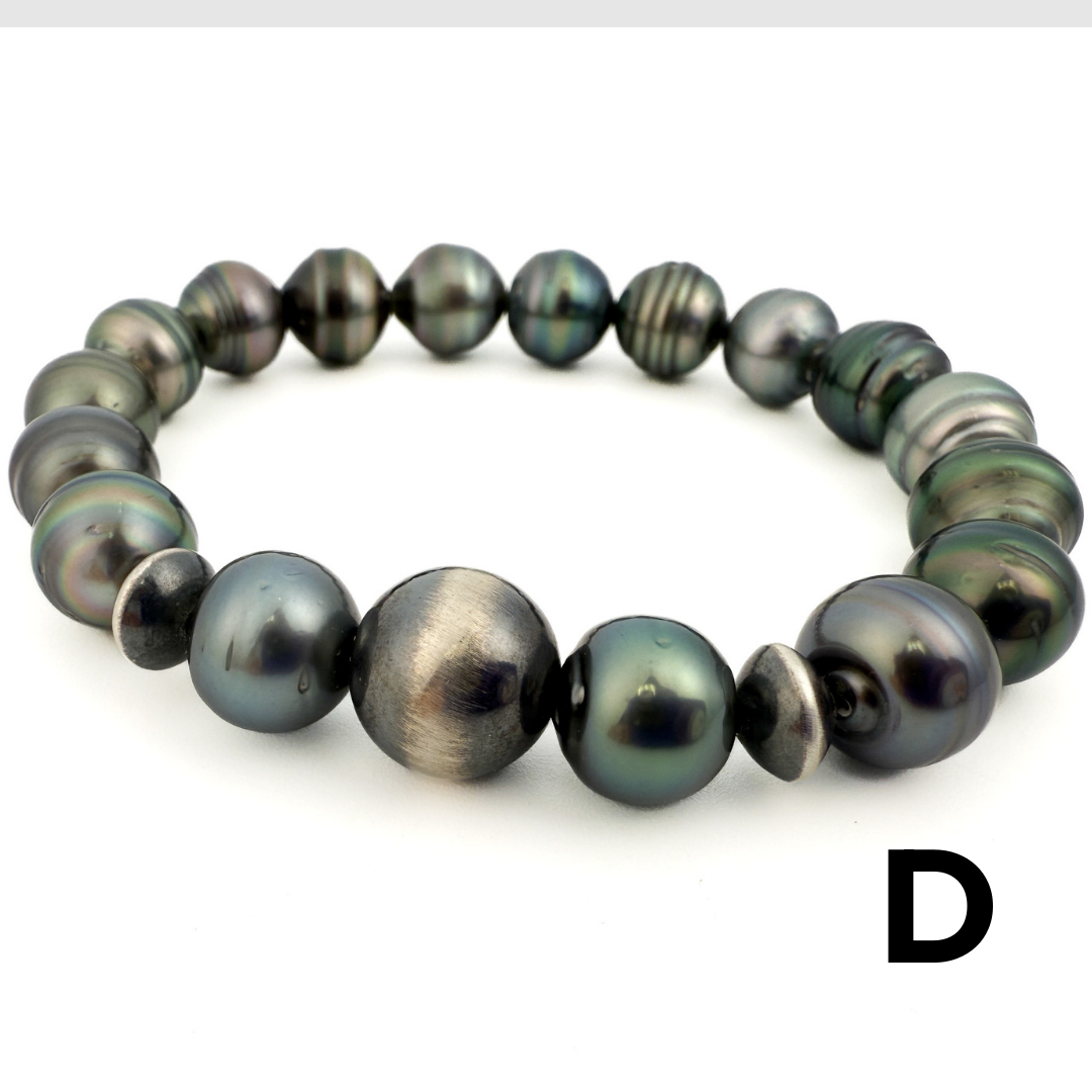 Tahitian Pearl w/ Fancy Focal Stretchy Cord Bracelet (1 pc/J83)-The Bead Gallery Honolulu