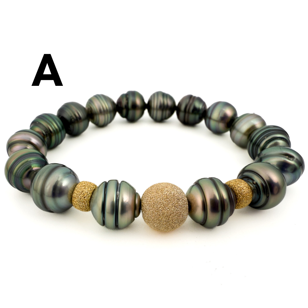 Tahitian Pearl w/ Fancy Focal Stretchy Cord Bracelet (1 pc/J83)-The Bead Gallery Honolulu
