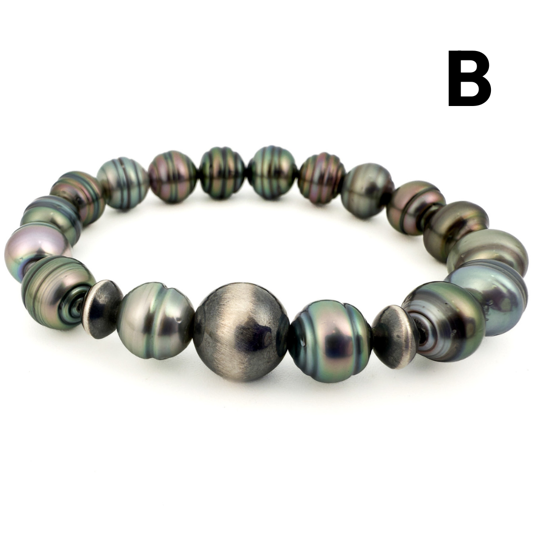 Tahitian Pearl w/ Fancy Focal Stretchy Cord Bracelet (1 pc/J83)-The Bead Gallery Honolulu