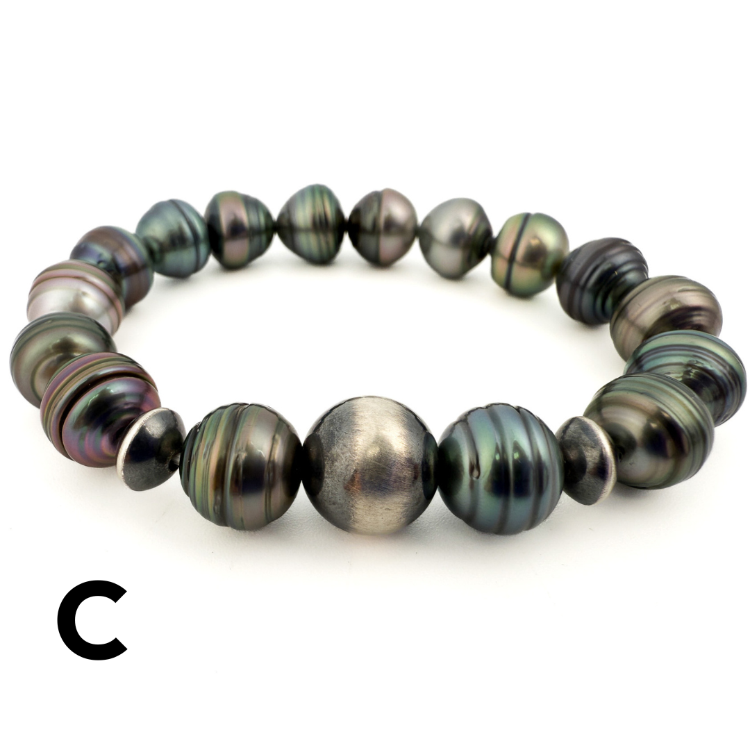 Tahitian Pearl w/ Fancy Focal Stretchy Cord Bracelet (1 pc/J83)-The Bead Gallery Honolulu