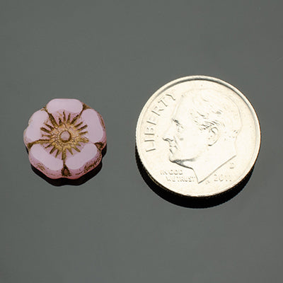 Hibiscus Flower Pink Silk with Purple Bronze Finish 12mm Glass Bead - 12 pcs.-The Bead Gallery Honolulu
