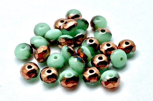 3x5mm Minty Blue Green and Copper Czech Glass Rondelle Bead - 3.75" Strand-The Bead Gallery Honolulu