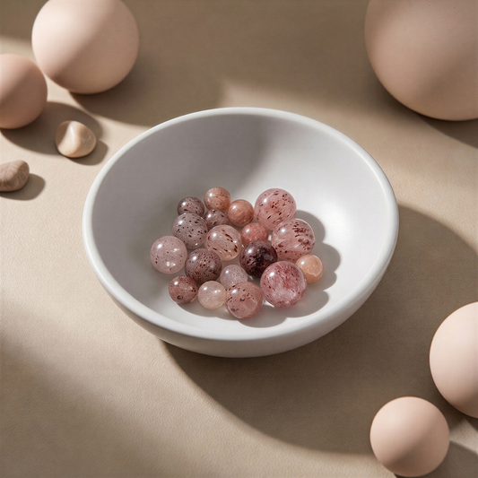 Strawberry Quartz Round Bead Mix (16 pcs/KT259) – AI Studio Image (Transformed)