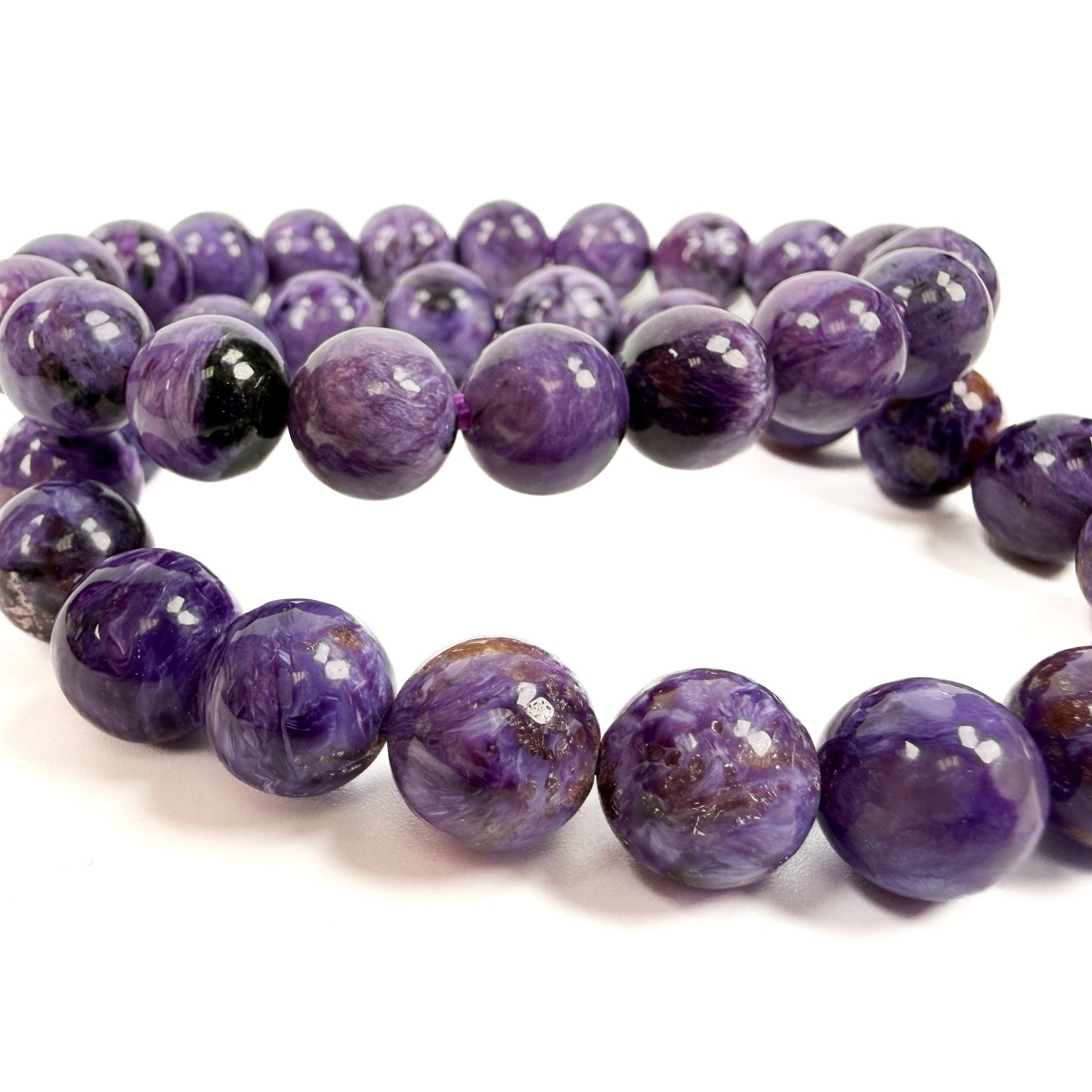 Charoite 10mm Smooth Round Stretchy Cord Bracelet (1 pc/J349)