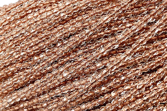 4mm Transparent Crystal with Copper Core Faceted Fire-Polished Round Czech Glass Beads - 8" Strand-The Bead Gallery Honolulu