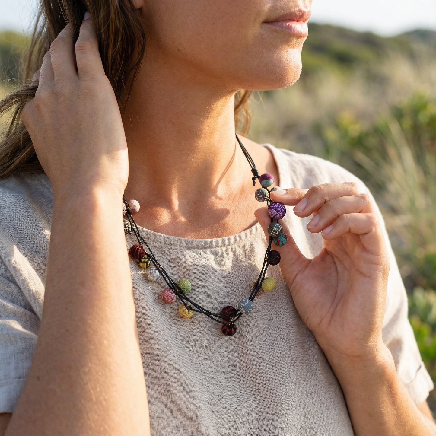 Handmade Vintage Kimono Multi-Ball Necklace (3 Color Options) - P3076 – AI Studio Image (Transformed)