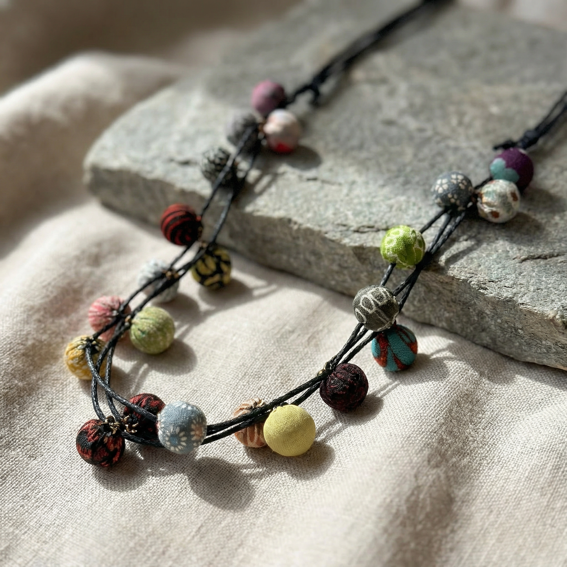 Handmade Vintage Kimono Multi-Ball Necklace (3 Color Options) - P3076 – AI Studio Image (Transformed)