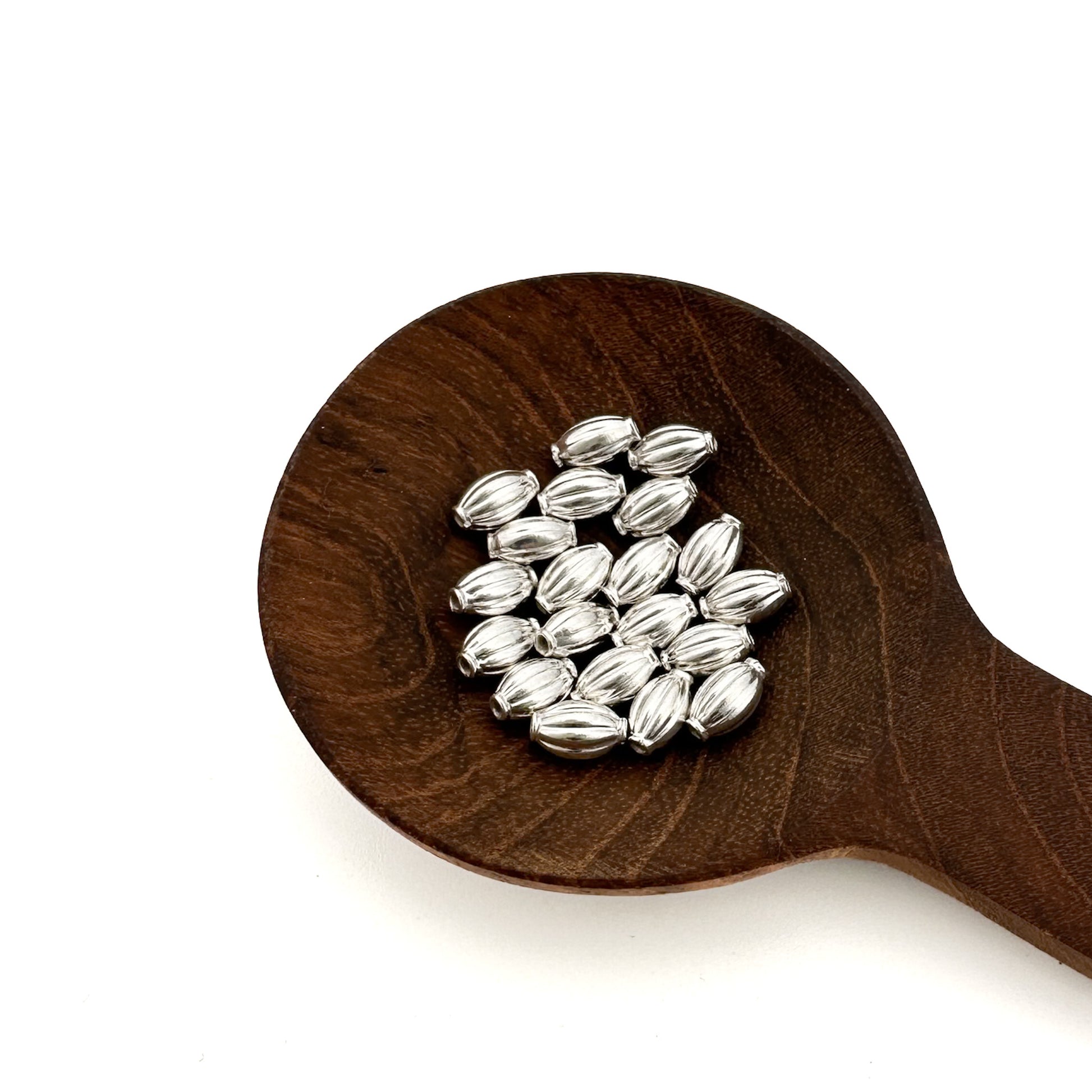 7.5mm Ribbed Oval Bead - Bali Silver (1 pc/M2070)-The Bead Gallery Honolulu