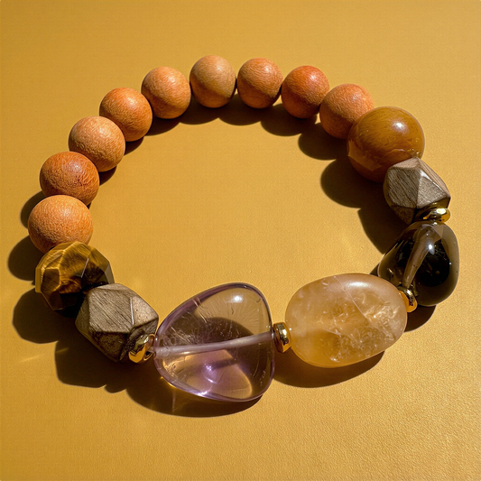 Vibrant focal gemstone bead mix displayed on bold, saturated color backdrop for striking, modern visual impact