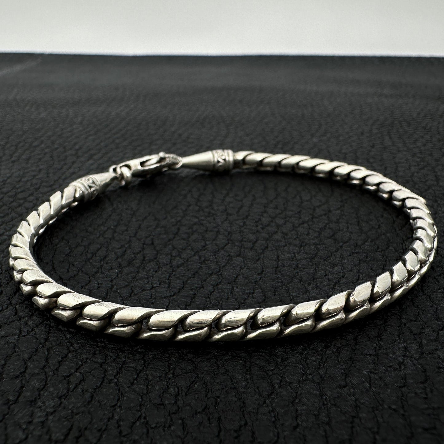 8" 4mm Twisted Link Bali Silver Finished Chain Bracelet - 1 pc. (J253)